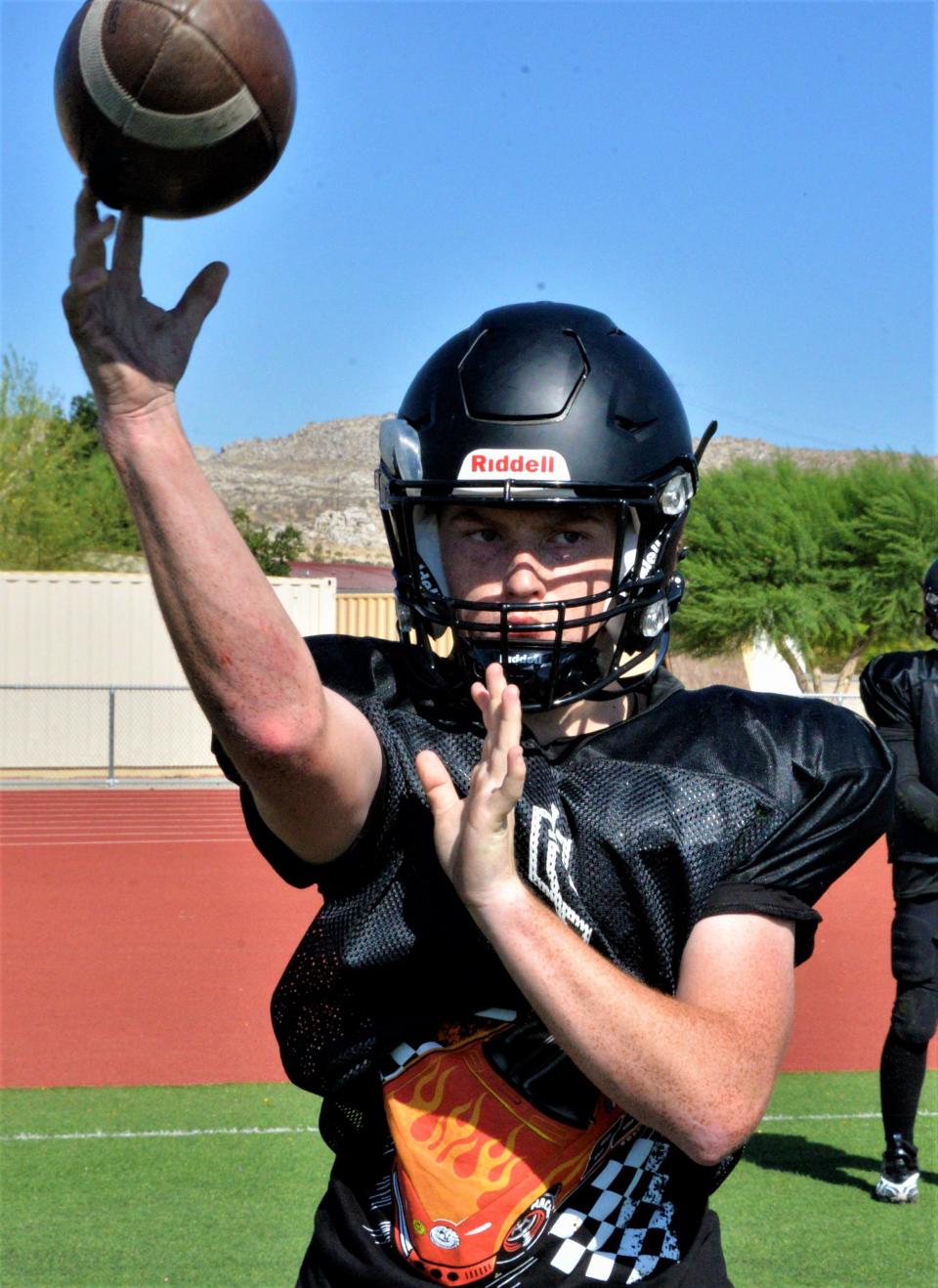 Riverside Prep's Brody McDonagh throws the ball during a recent summer football practice at the school. Riverside Prep begins the season on the road against Bosco Tech on Aug. 18.