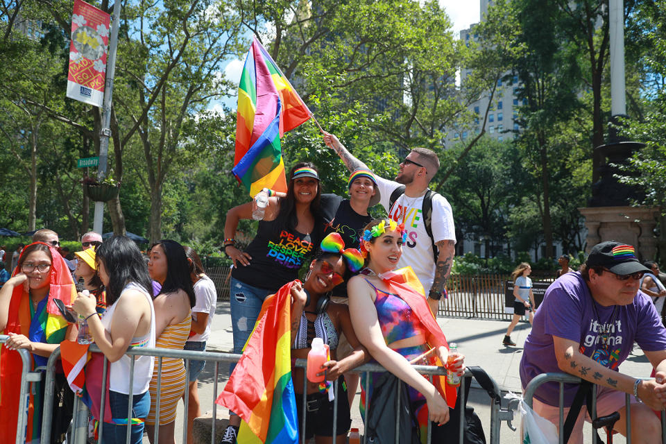 People wait for the start of the NYC Pride Parade in New York, Sunday, June 30, 2019. (Gordon Donovan/Yahoo News)