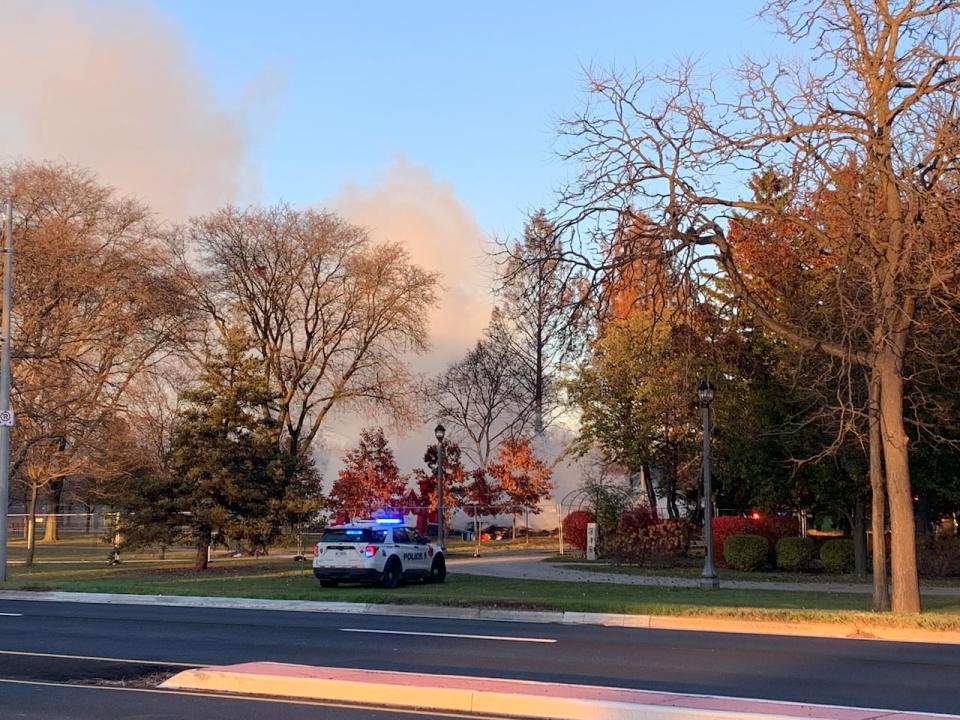 Firefighters battled a blaze in Jackson Park on Sunday, Nov. 12, 2023. 