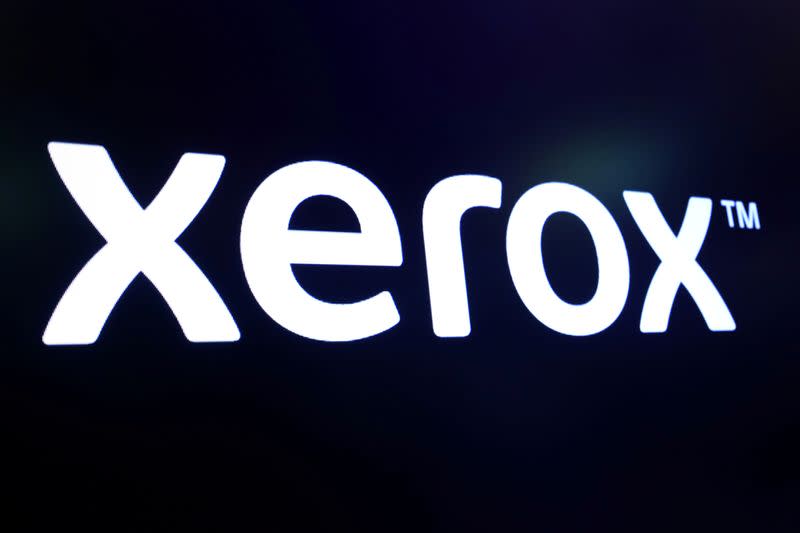 FILE PHOTO: The company logo for Xerox is displayed on a screen on the floor of the NYSE in New York