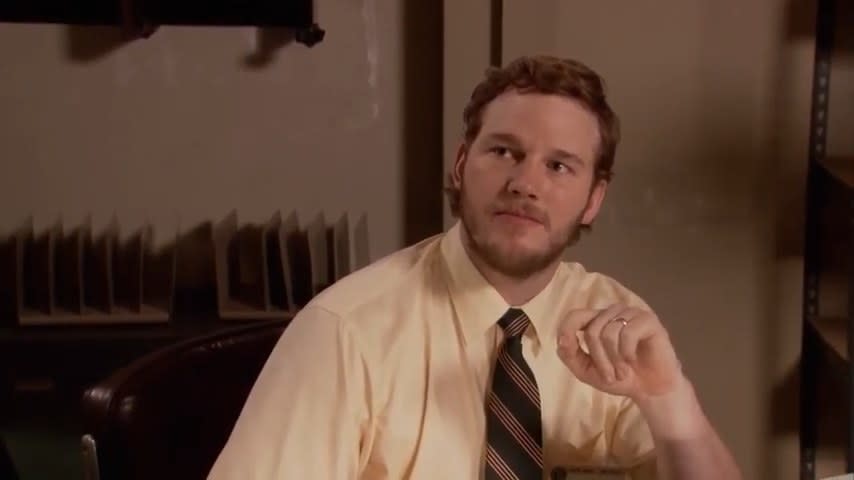 Andy talking to Tom in "Parks and Recreation"