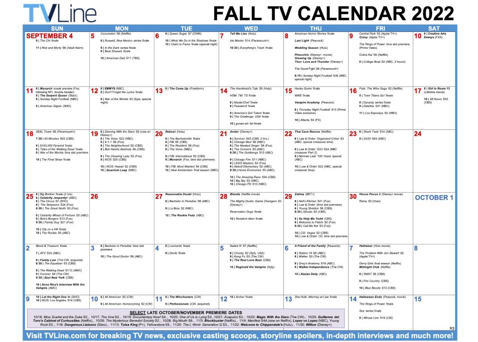 Fall TV Calendar Schedule