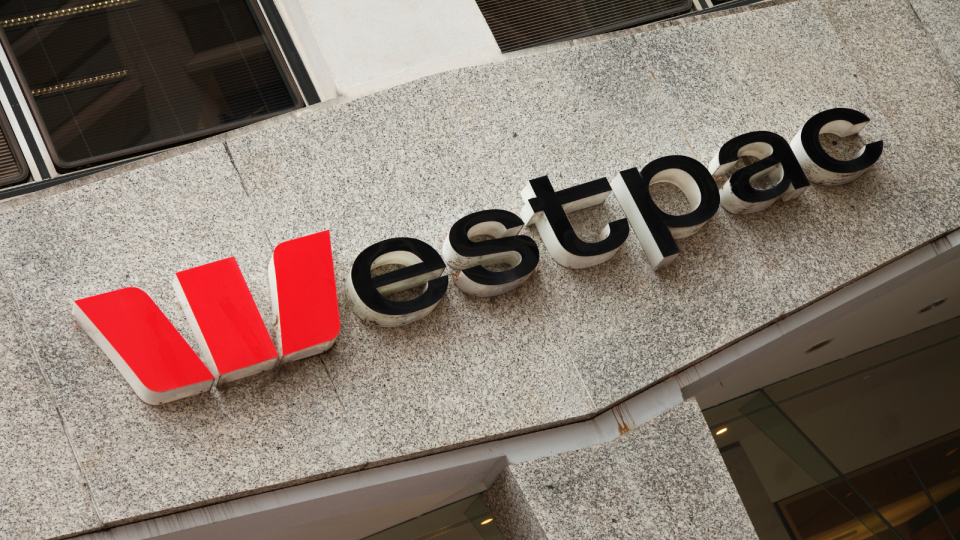 The Westpac sign on the exterior of a building.