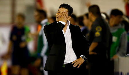 River Plate's head coach Marcelo Gallardo reacts during their Copa Sudamericana semi-final soccer match against Huracan in Buenos Aires, Argentina, November 26, 2015. REUTERS/Marcos Brindicci