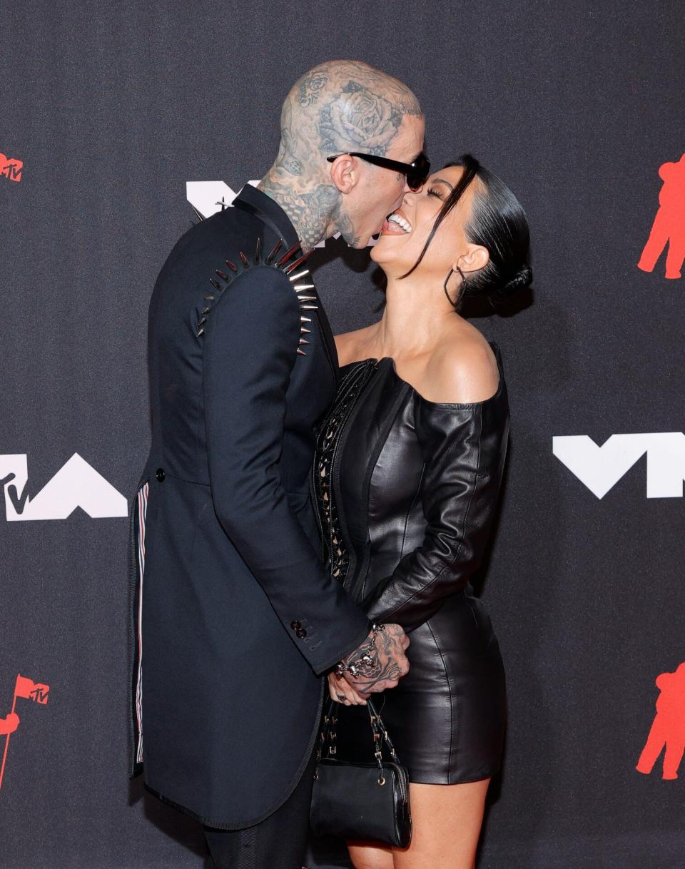 Travis Barker and Kourtney Kardashian Touching Tongues VMAs Red Carpet