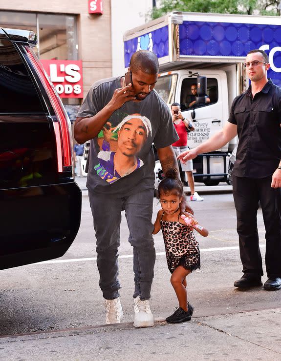 NEW YORK, NY - AUGUST 29:  Kanye West and North West arrive at AMC Loews Orpheum 7 on August 29, 2016 in New York City.  (Photo by James Devaney/GC Images)