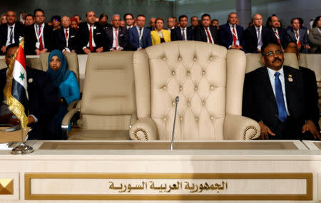 Syria's chair is seen empty during the 30th Arab Summit in Tunis, Tunisia March 31, 2019. REUTERS/Zoubeir Souissi