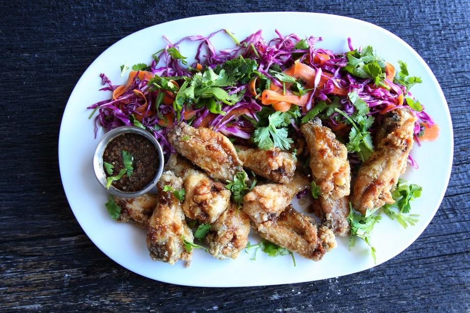 Honey Cilantro Wings and Red Cabbage Slaw