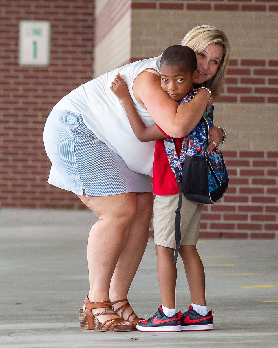 Students arrive at J Wallace James Elementary for the first day of school Thursday, Aug. 11, 2022.