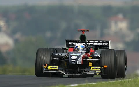  Anthony Davidson on the track...BUDAPEST - AUGUST 17: Anthony Davidson of Great Britain and Minardi during the third free practice session for the Hungarian Grand Prix in Budapest, Hungary on August 17, 2002 - Credit: getty images