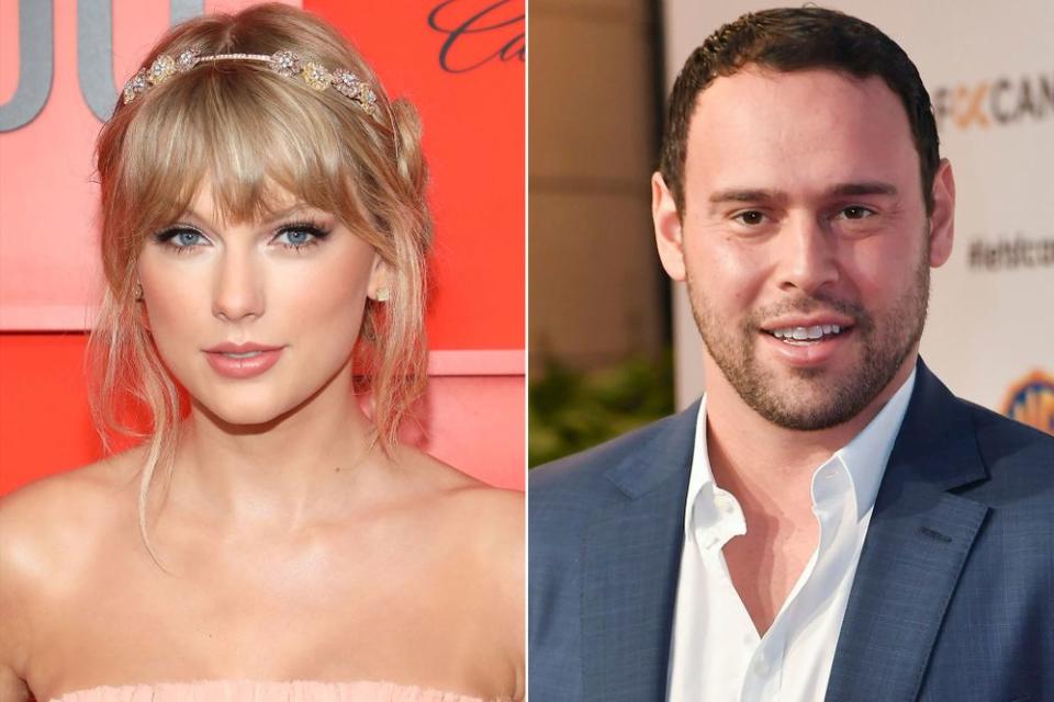 Taylor Swift; Scooter Braun | Taylor Hill/FilmMagic; Rob Latour/Shutterstock