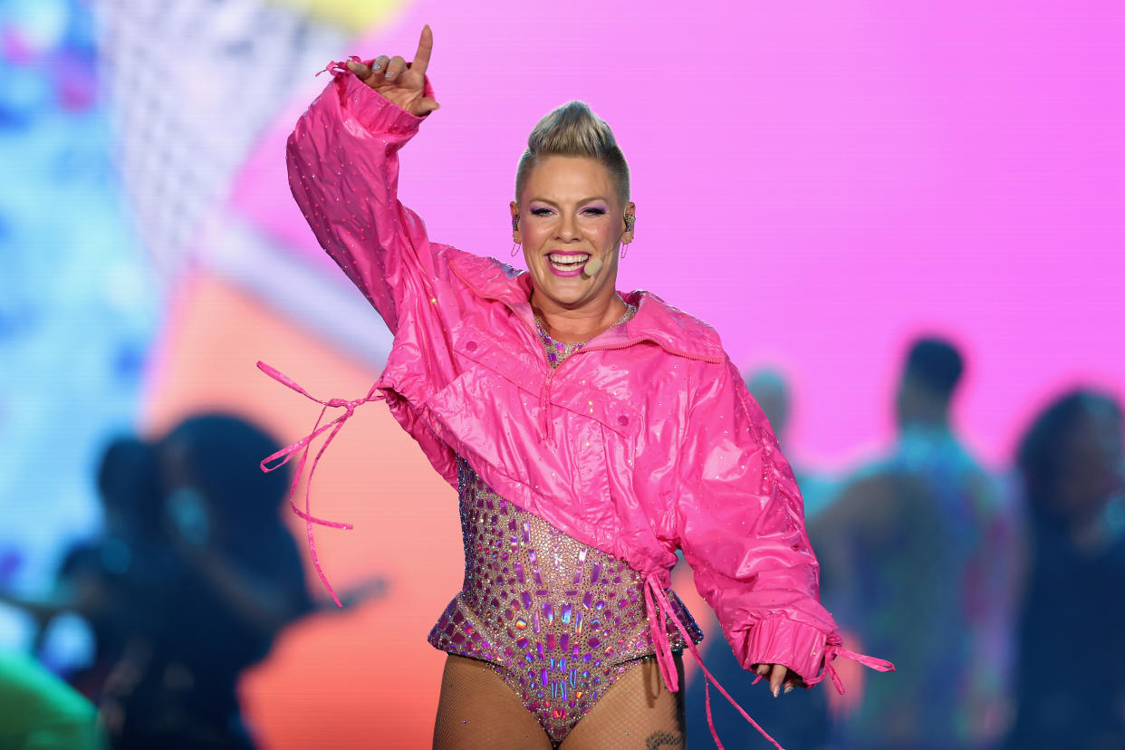 PHOENIX, ARIZONA - OCTOBER 09: P!nk performs during her Summer Carnival tour at Chase Field on October 09, 2023 in Phoenix, Arizona. (Photo by Christian Petersen/Getty Images)