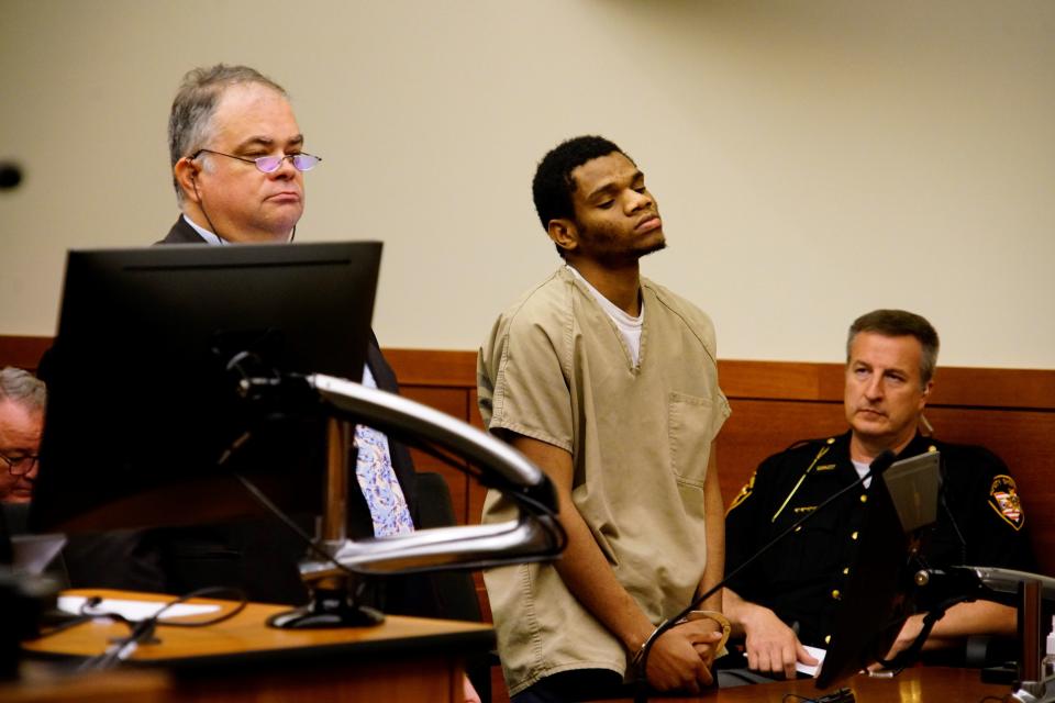 Hassan Abdalla, 20, center, was sentenced Friday, Sept. 29, 2023, by Franklin County Common Pleas Court Judge Kin Brown to one-and-a-half years in prison for his previous guilty plea to negligent homicide and tampering with evidence in the fatal April 23, 2023, shooting of his friend, Said Arbo. According to prosecutors, the friends were playing around with a gun at a Wedgewood Village apartment on the city's West Side. Michael E. Morgan, a Franklin County Public Defense attorney, left, and county prosecutors said the magazine was removed and Abdalla didn't think the gun was loaded.