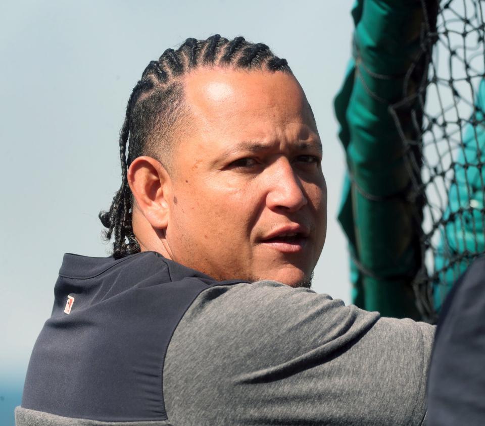 Tigers designated hitter Miguel Cabrera waits his turn to bat during spring training on Monday, Feb. 20, 2023, in Lakeland, Florida.