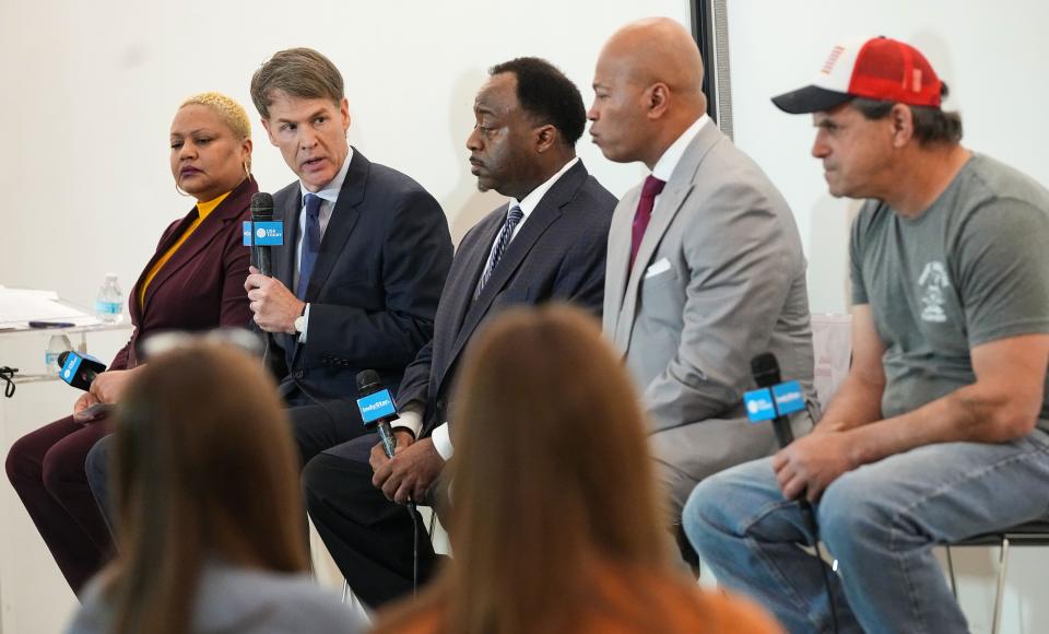 Republican mayoral candidate Jefferson Shreve answers questions during a mayoral Republican town hall on Thursday, March 30, 2023 at The Indianapolis Star in Indianapolis.