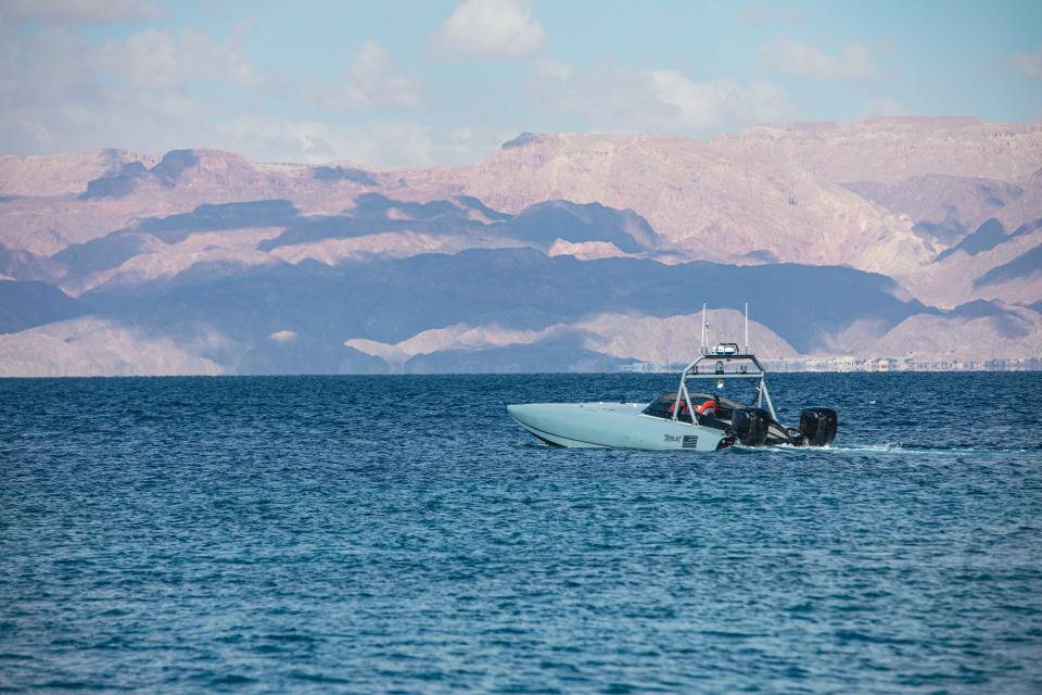 A MARTAC T-38 Devil Ray unmanned surface vessel operates in the Gulf of Aqaba, Mar. 8, 2023, during International Maritime Exercise 2023.