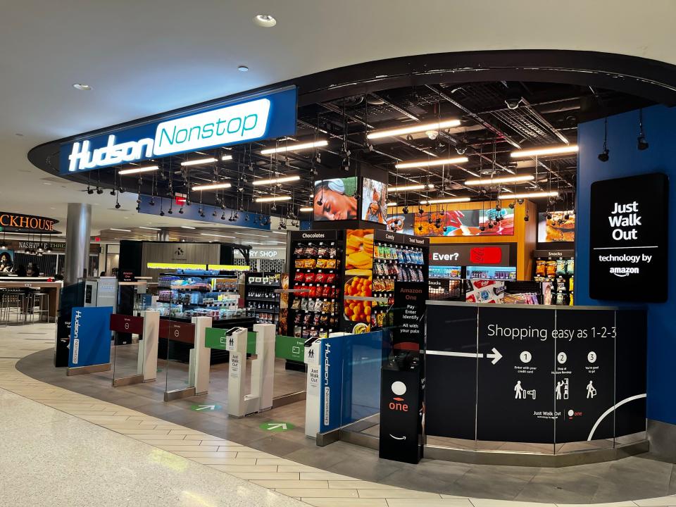 A Hudson Nonstop store at the Nashville International Airport is one of 140 third-party stores which uses Amazon's Just Walk Out technology. This allows customers to scan a payment method, walk in and shop and walk out.