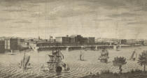 A view across the Hoogli (or Hooghly) River to Fort William, Kolkata (Calcutta), circa 1760. Built by the British East India Company, the fort was the scene of the disputed atrocity known as the 'Black Hole of Calcutta' in 1756. (Photo by Hulton Archive/Getty Images)