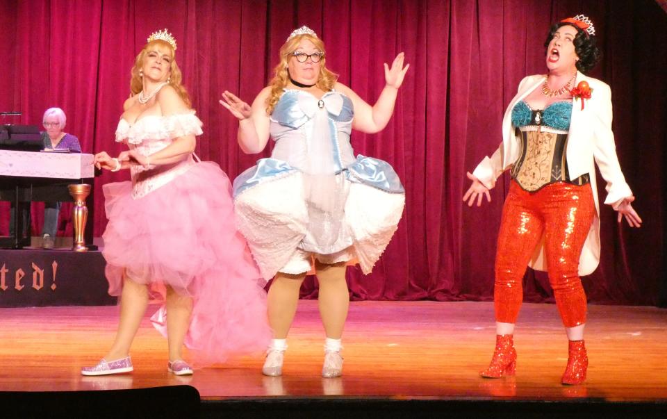 The Bucyrus Little Theatre production of “Disenchanted!” featured, from left, Patty Schwall as Sleeping Beauty, Martha Tidball as Cinderella and Heather Giglio as Snow White.