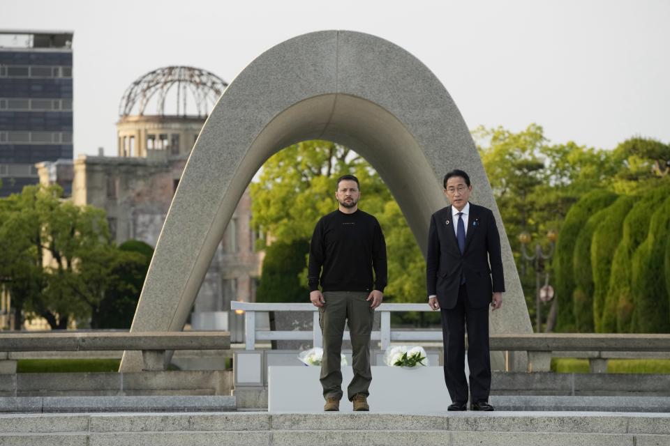 Ukrainian President Volodymyr Zelenskyy, left, and Japanese Prime Minister Fumio Kishida (Copyright 2023 The Associated Press. All rights reserved.)