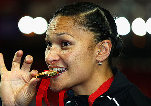 Valerie Adams secured NZ's 600th Commonwealth Games medal with a throw of 19.88m in the shot put.