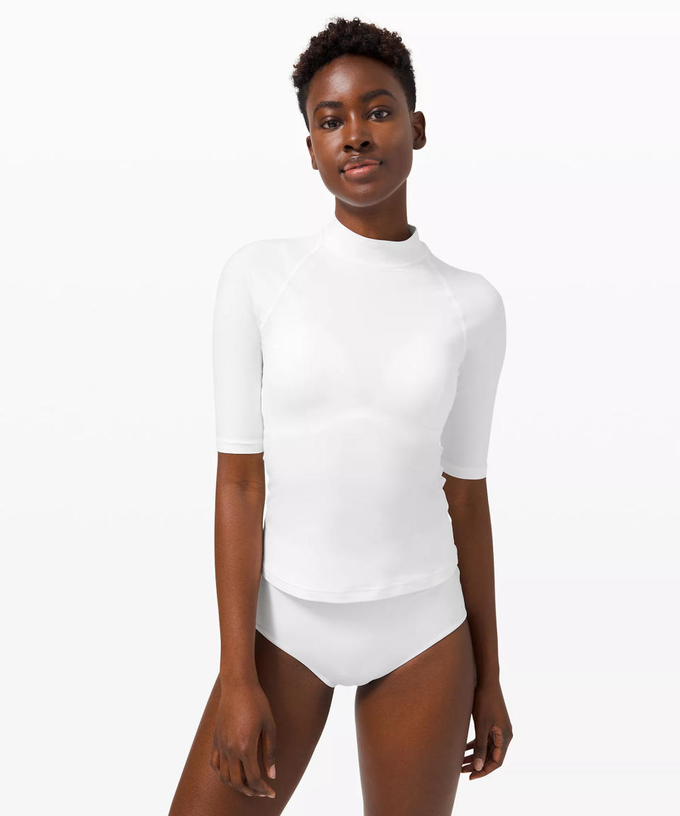 Lululemon Waterside UV Protection Short-Sleeve Rash Guard in White (Photo via Lululemon)