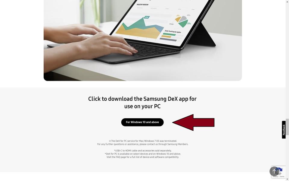 Samsung DeX download button