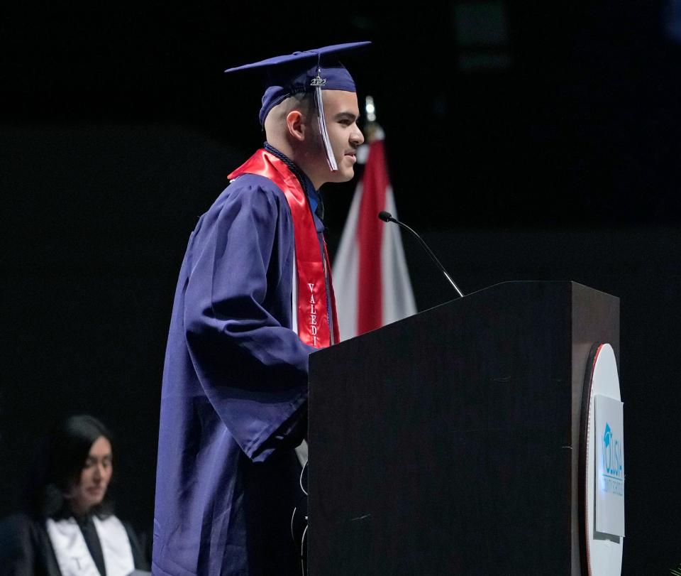 T. Dewitt Taylor Middle-High School Valedictorian Armando Cruz during commencement exercises at the Ocean Center in Daytona Beach, Friday, May 27, 2022.