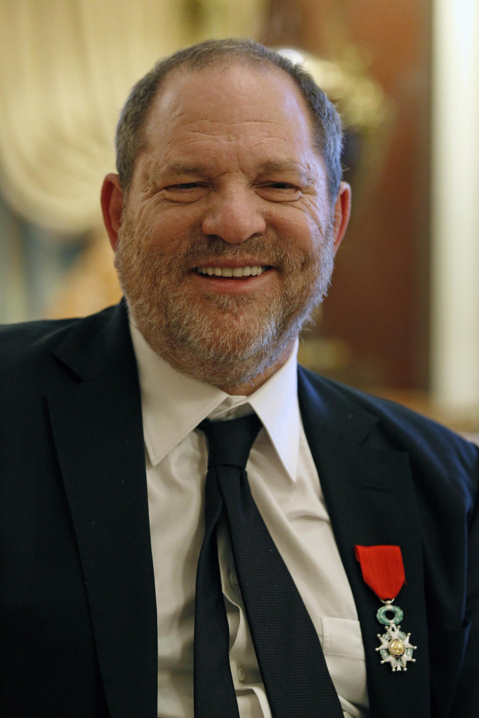 U.S film producer and movie studio chairman Harvey Weinstein during an interview with the Associated Press in Paris, Wednesday, March 7, 2012, the same day as Weinstein received, Chevalier of the Legion of Honor by French President Nicolas Sarkozy. (AP Photo/Remy de la Mauviniere)