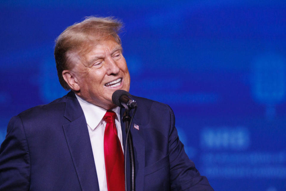 Former President Donald Trump speaks in Nashville, Tennessee, on Thursday, Feb. 22, 2024. / Credit: Brett Carlsen/Bloomberg via Getty Images