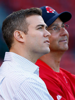 Red Sox GM Theo Epstein (left) and manager Terry Francona took turns denying rumors that they don't see eye-to-eye