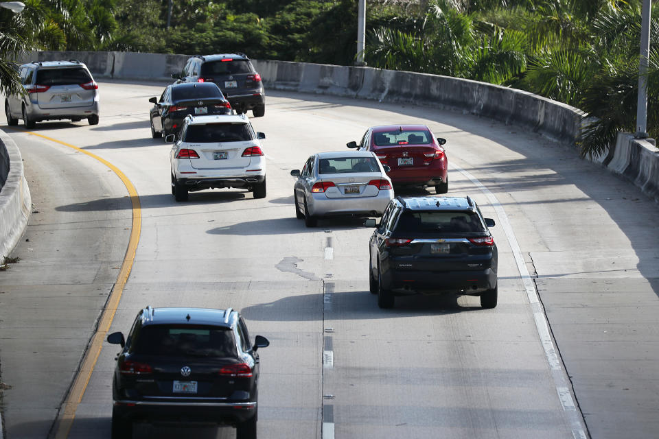 MIAMI, FLORIDA - NOVEMBER 05: Vehicles are seen driving along Interstate 95 on November 05, 2019 in Miami, Florida. As the Trump administration officially withdraws from the Pairs Climate Agreement according to a 2017 EPA study the largest source of greenhouse gas emissions in the United States is from the transportation sector which primarily come from burning fossil fuel for cars, trucks, ships, trains, and planes. (Photo by Joe Raedle/Getty Images)