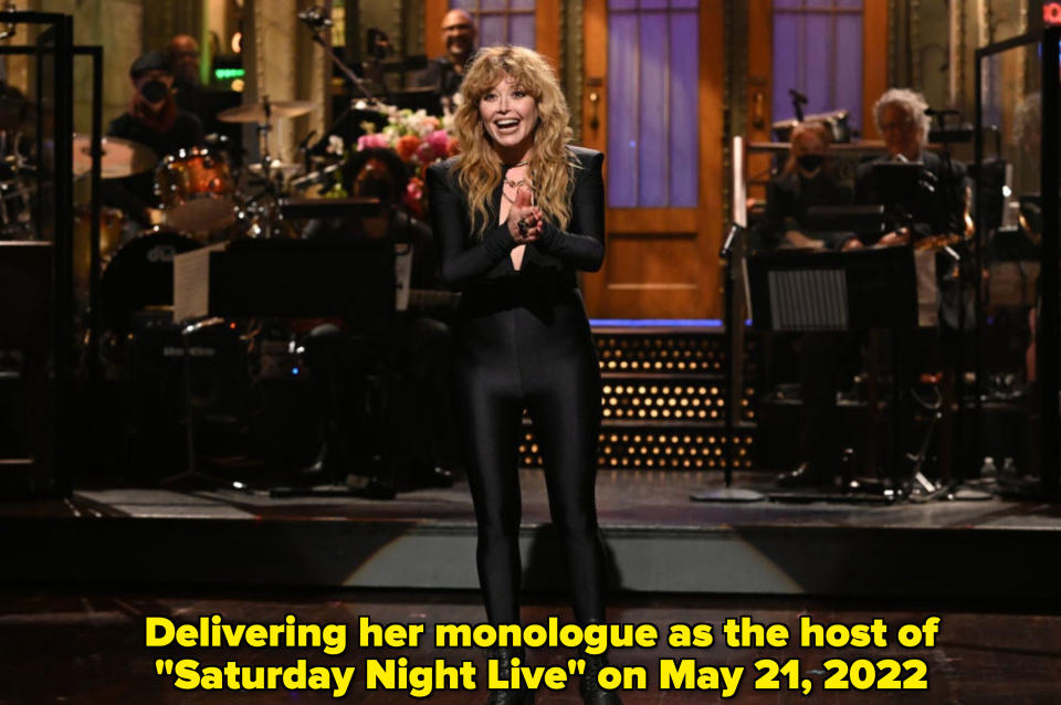 Lyonne smiling onstage on "SNL"