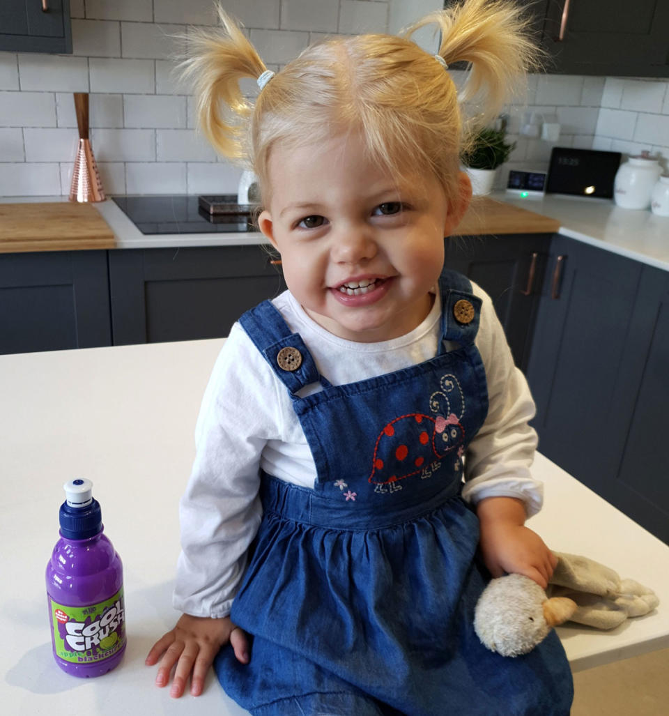 Hunter Easterbrook, 1, pictured with a bottle of Poundstrecter’s Cool Crush blackcurrant juice.