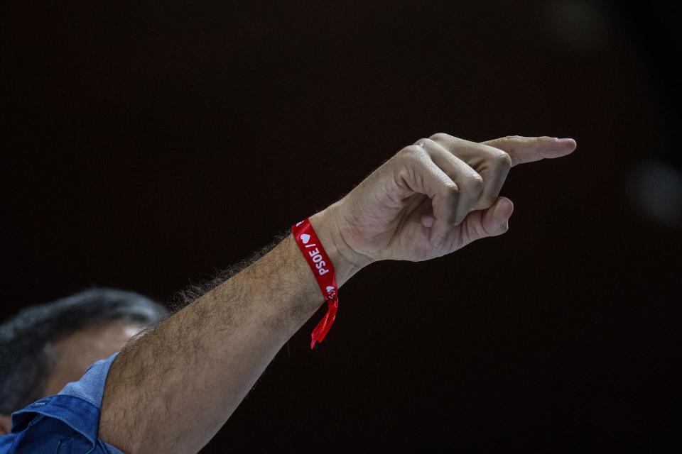 Spain's Prime Minister and Socialist Workers' Party candidate Pedro Sanchez speaks during a campaigning meeting in Barcelona, Spain, Sunday, July 16, 2023. Spain's elections Sunday will be a battle between two leftist and two rightist parties that are teaming up to form possible coalitions. Pedro Sánchez, Spain's prime minister since 2018, is facing re-election with recent ballots and most of polls against him. (AP Photo/Emilio Morenatti)