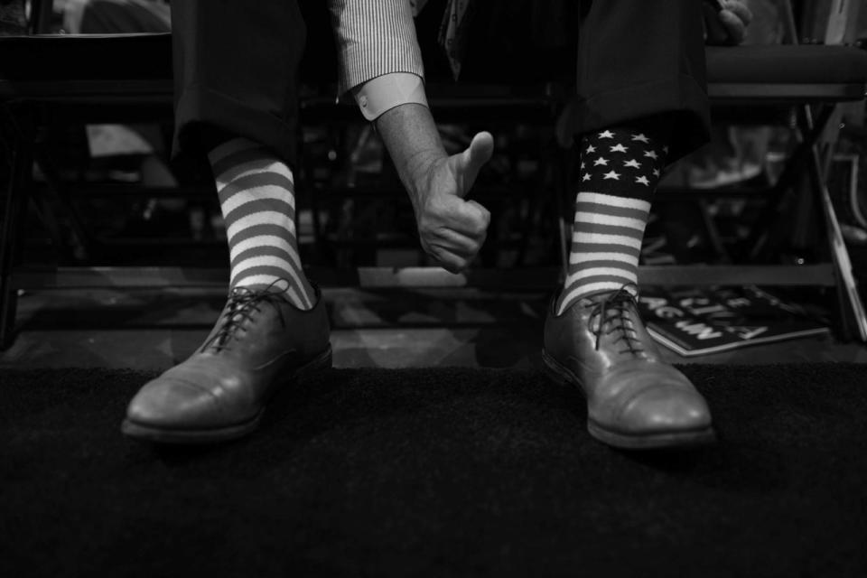 <p>Jef Freeman, delegate from Alabama with stars and stripes socks during the RNC Convention in Cleveland, OH on July 19, 2016. (Photo: Khue Bui for Yahoo News)<br></p>