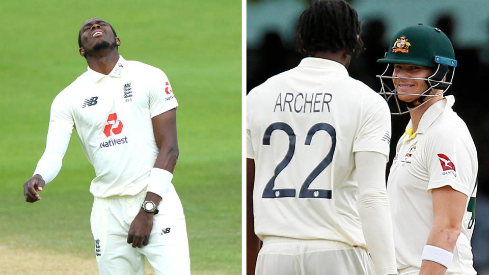 Steve Smith (pictured right) has called out a comment that he was 'terrorised' by Jofra Archer in the 2019 series, after the quick was ruled out of the 2023 Ashes series. (Getty Images)