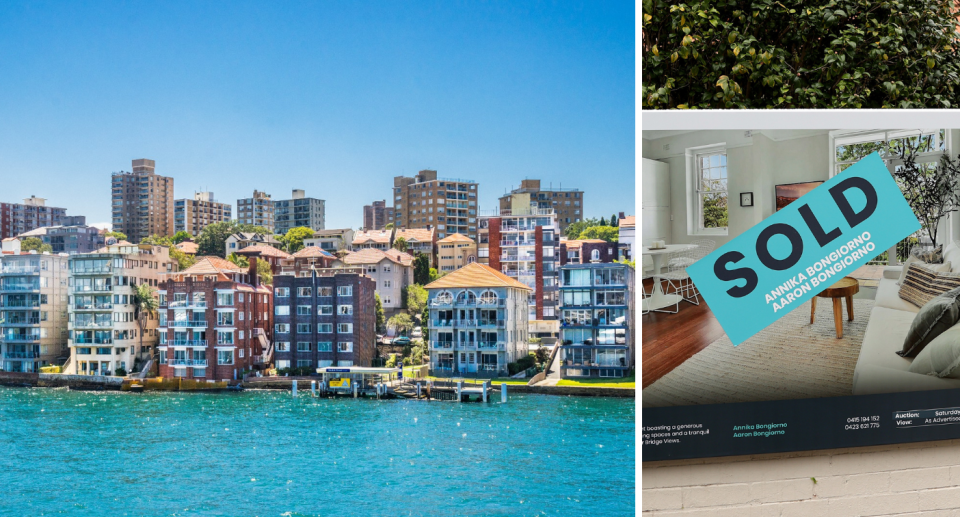 Image of waterfront property in Kirribilli, Sydney and sold sign.