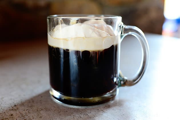 irish coffee in clear mug