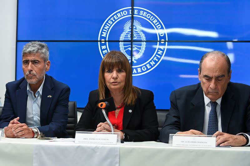 Argentina's Minister of Security Bullrich holds a press conference, in Buenos Aires