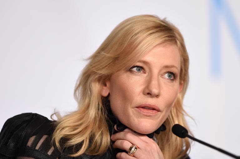 Australian actress Cate Blanchett talks during a press conference for the film "Carol" at the 68th Cannes Film Festival in Cannes, southeastern France, on May 17, 2015