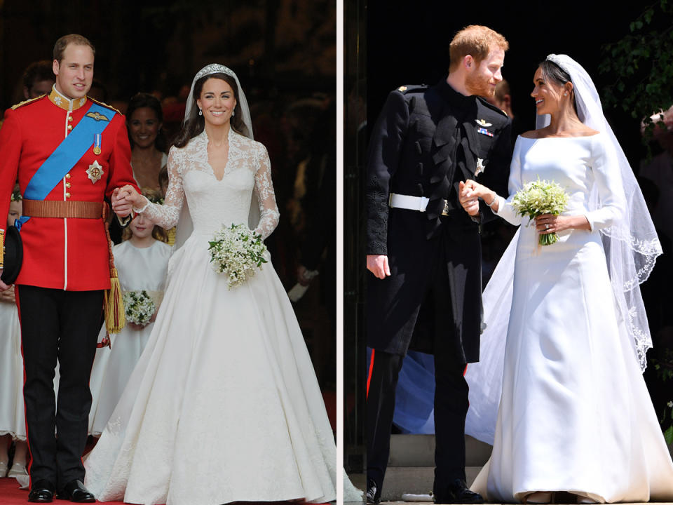 Herzogin Kate in Alexander McQueen und Meghan Markle in Givenchy. (Bilder: Getty Images)