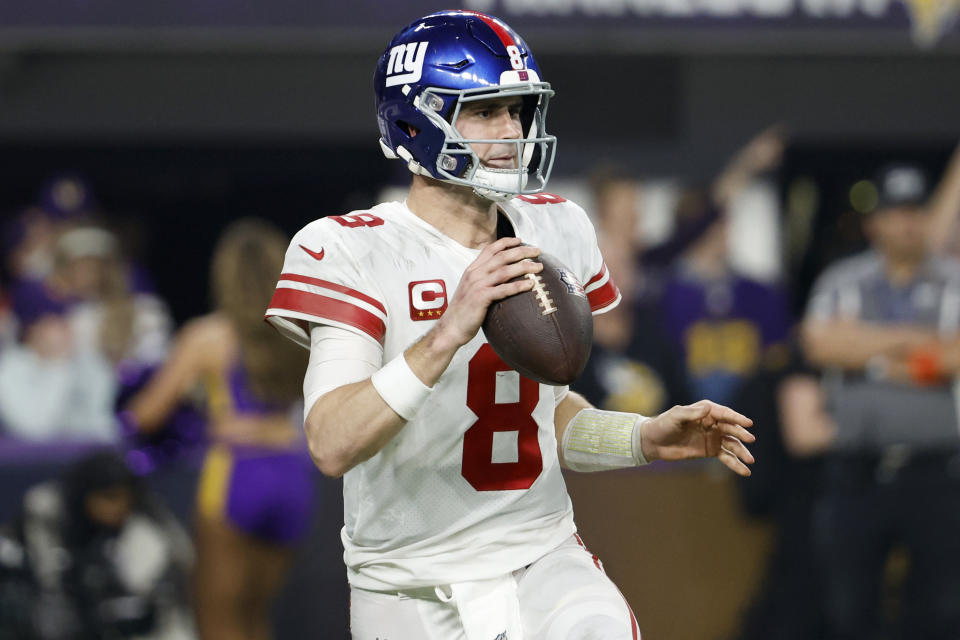 The betting money is on Daniel Jones and the Giants this weekend against the Eagles. (Photo by David Berding/Getty Images)