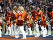 Feb 7, 2016; Santa Clara, CA, USA; Denver Broncos cheerleaders perform during the fourth quarter in Super Bowl 50 against the Carolina Panthers at Levi's Stadium. Mandatory Credit: Robert Deutsch-USA TODAY Sports