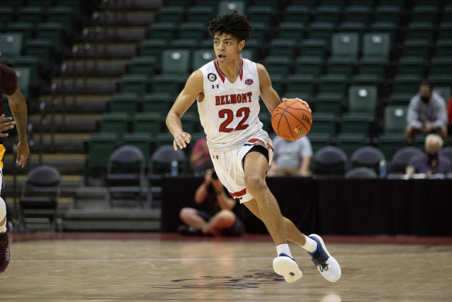 Belmont guard Ben Sheppard during a 2021 game. Sheppard had a strong showing at the NBA Draft Combine in Chicago and could be a second-round riser. (Jeremy Reper/USA TODAY Sports)