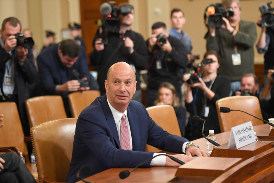 Gordon Sondland, U.S. ambassador to the European Union, testifies at the impeachment hearing on Nov. 20, 2019.