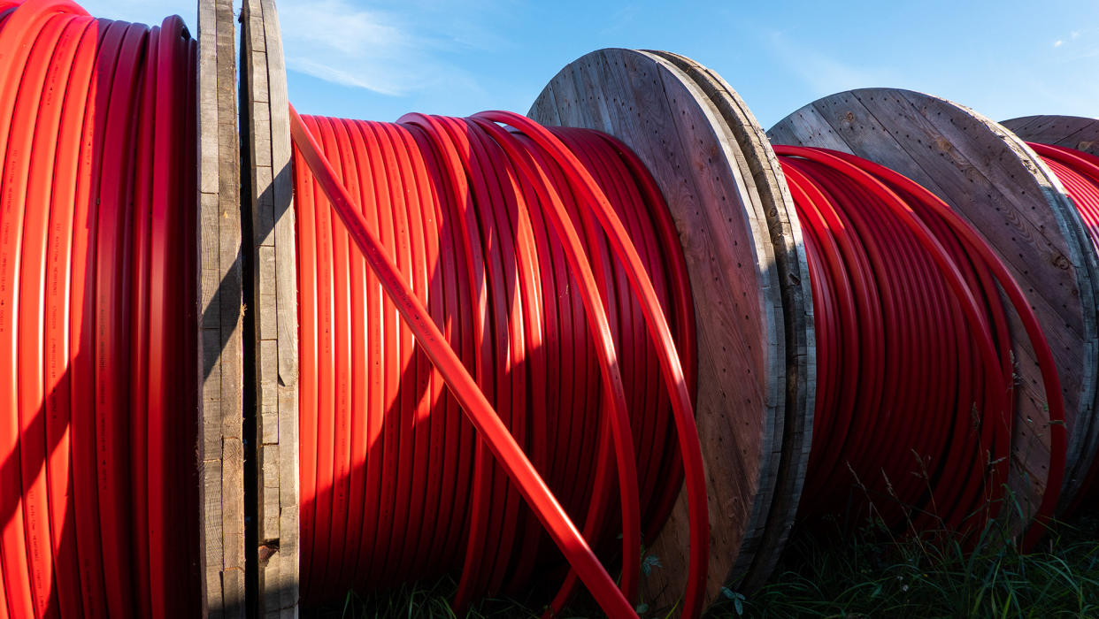  Wheels of broadband fiber optic cables. 