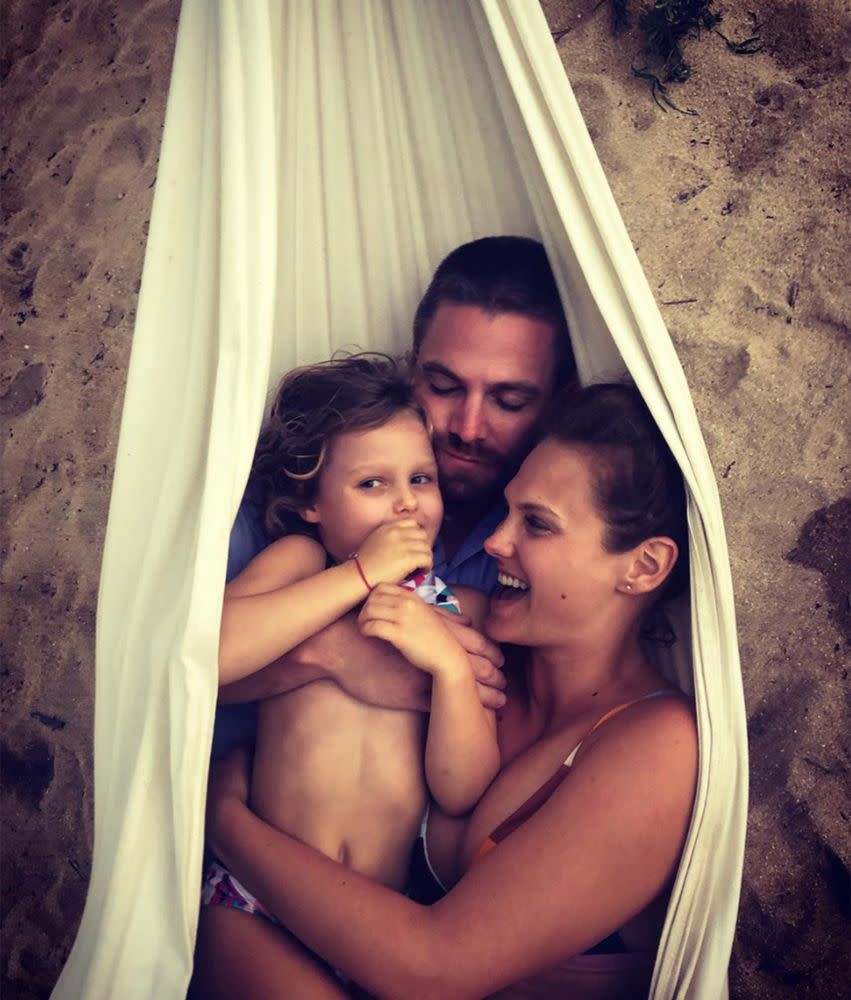 Stephen Amell with his wife and daughter