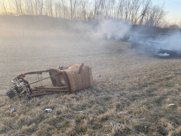 Hot air balloon basket that disconnected from the balloon when the aircraft hit a power line alongside a highway outside of Rochester, Minnesota.