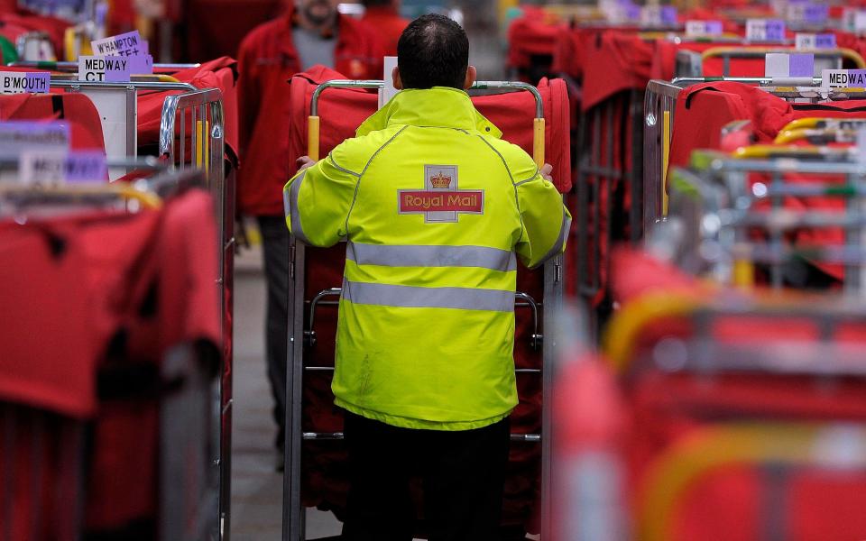 Mailbags being moved at the Royal Mail Distribution centre in Glasgow